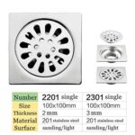 مربع عالي الجودة 4 بوصة 2 مم رقيقة 201 الفولاذ المقاوم للصدأ المهندس نمط دش المرحاض استنزاف أرضية المطبخ