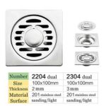 مربع عالي الجودة 4 بوصة 2 مم رقيقة 201 الفولاذ المقاوم للصدأ المهندس نمط دش المرحاض استنزاف أرضية المطبخ