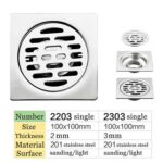 مربع عالي الجودة 4 بوصة 2 مم رقيقة 201 الفولاذ المقاوم للصدأ المهندس نمط دش المرحاض استنزاف أرضية المطبخ