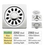 مربع عالي الجودة 4 بوصة 2 مم رقيقة 201 الفولاذ المقاوم للصدأ المهندس نمط دش المرحاض استنزاف أرضية المطبخ