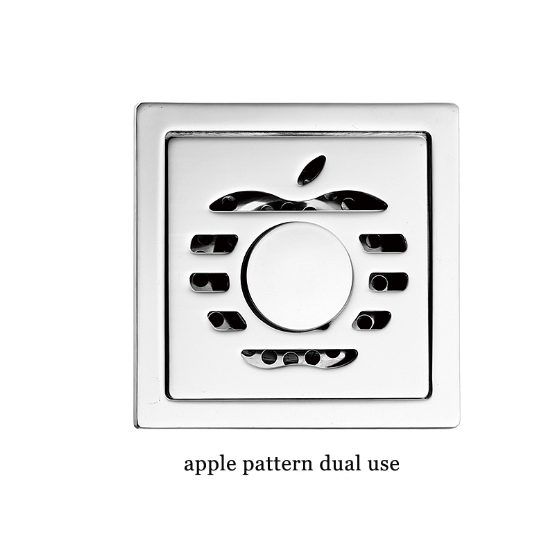 Square 6mm makapal 4 Pulgada 201 Hindi kinakalawang na asero Apple Pattern Bathroom Shower Floor Drain na may Copper Odor Proof Self Seal Core