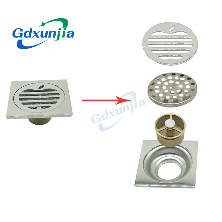 Hot Square 6mm Thick 4 Дюйм 201 Stainless Steel Round Apple Pattern Bathroom Shower Brass Anti Odor Floor Drain with Bayonet —XINZHIJIA/XUNJIA