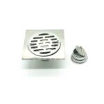 Square 10*10cm 3mm Thick 201 Stainless Steel Bathroom Shower Floor Drain with Linear Stainer And Extended Connection Pipe