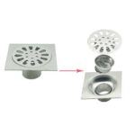 Persegi 10*10cm Tebal 2mm 201 Stainless Steel Kamar Mandi Shower Penangkap Rambut Strainer Floor Drain dengan Pipa Sambungan Diperpanjang