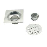 Persegi 10*10cm Tebal 2mm 201 Stainless Steel Kamar Mandi Shower Penangkap Rambut Strainer Floor Drain dengan Pipa Sambungan Diperpanjang