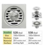 Persegi 10*10cm Tebal 2mm 201 Stainless Steel Kamar Mandi Shower Penangkap Rambut Strainer Floor Drain dengan Pipa Sambungan Diperpanjang