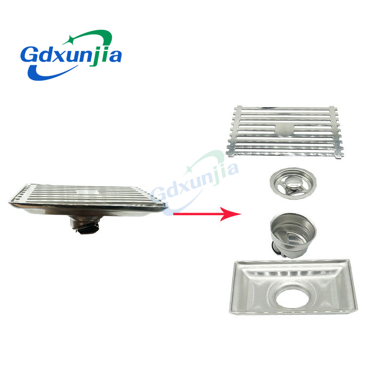 Rectangular 10*15cm Light Bamboo Pattern Bathroom 201 Stainless Steel Round Holes And Common Odor Proof Button Core Floor Drain