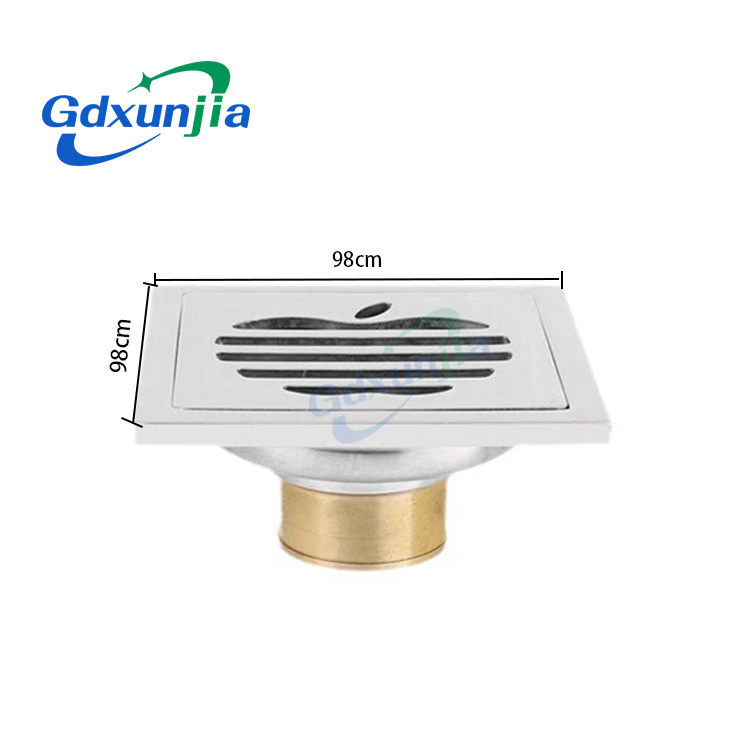 Square 6mm makapal 4 Pulgada 201 Hindi kinakalawang na asero Apple Pattern Bathroom Shower Floor Drain na may Copper Odor Proof Self Seal Core